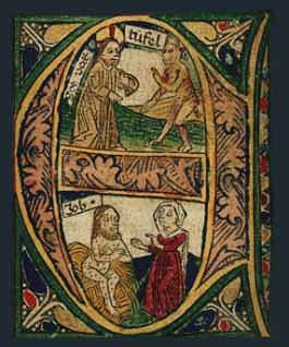  'E' - inicjał z Biblii Zainera wydanej w Augsburgu w r. 1475 
