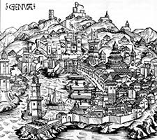  Liber cronicarum...   1493: widok Genui 