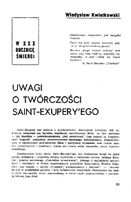  Władysław Kwiatkowski (1974); Uwagi o twórczości Saint-Exupéry'ego 