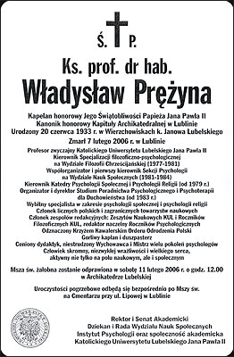  Ks. prof. Władysław Prężyna - klepsydra 