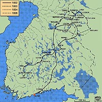  Mapa terenów Finlandii - szlaki wędrówek Lönnrota KLIKNIJ ABY POWIĘKSZYĆ 