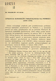  Ks. Bolesław Kumor, Afiliacja kościołów parafialnych na Podhalu (1350-1783) 