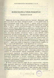 Bolesław Kumor (1981), Archiwa kościelne a badania demograficzne Bolesław Kumor (1981), Archiwa kościelne a badania demograficzne