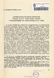  Ks. B. Kumor: Austriackie władze zaborcze wobec kultu Królowej Polski i pielgrzymek na Jasną górę (1772-1809), Studia Claromontana, Jasna Góra 198 