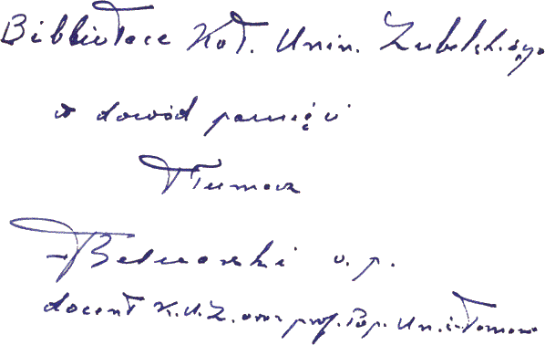  Autograf o. F. W. Bednarskiego 