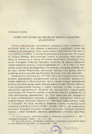 Ks. Bolesław Kumor, Nowe przyczynki do biografii biskupa Ignacego Krasickiego Ks. Bolesław Kumor, Nowe przyczynki do biografii biskupa Ignacego Krasickiego