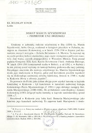  Ks. Bolesław Kumor (1996), Biskup Marcin Szyszkowski promotor Unii Brzeskiej 