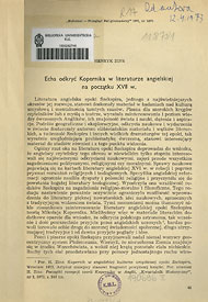  Publikacje Henryka Zinsa: Echa odkryć Kopernika w literaturze angielskiej na pocz. XVII w. 