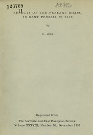 Publikacje Henryka Zinsa: Aspects of the peasant rising in East Prussia in 1525 Publikacje Henryka Zinsa: Aspects of the peasant rising in East Prussia in 1525
