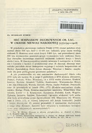 Ks. Bolesław Kumor: Sieć seminariów duchownych ob. łac. w okresie niewoli narodowej (1772/1795 - 1918) Ks. Bolesław Kumor: Sieć seminariów duchownych ob. łac. w okresie niewoli narodowej (1772/1795 - 1918)