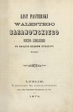  List pasterski Walentego Baranowskiego, 1873 