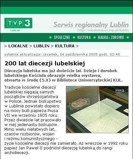  O wystawie 'Kościół Lubelski 1805-2005' 