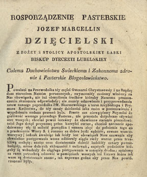  List pasterski Józefa Dzięcielskiego, 1825 