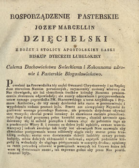  List pasterski Józefa Dzięcielskiego, 1825 