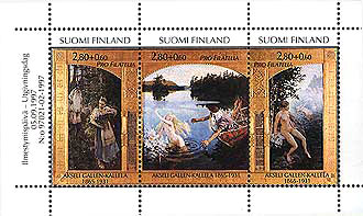  Akseli Gallen-Kallela: tryptyk 'Aino' na fińskich znaczkach pocztowych, 1997 