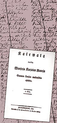  Pierwsze wydanie 'Kalevali' (1835) na tle rękopisów Lönnrota 