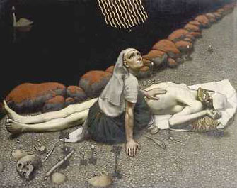  Akseli Gallen-Kallela, tempera, 1897, 'Matka Lemminkäinena nad ciałem syna' 