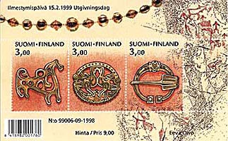  Fiński blok znaczków z zabytkami sztuki   wydany w 150 roczn. wydania Kalevali 