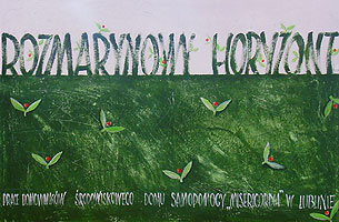  Plakat wystawy (BU KUL, wiosna 2004 r.) twórczości plastycznej mieszkańców Środowiskowego Domu Samopomocy 'MISERICORDIA' pt. 'Rozmarynowy horyzont' 