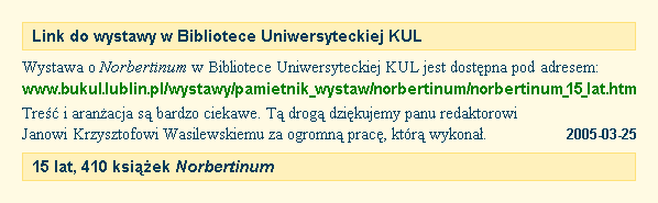  NORBERTINUM, anons o wystawie w BU KUL 