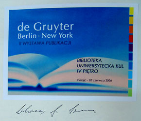 Wystawa publikacji wydawnictwa Walter de Gruyter, Biblioteka Uniwersytecka KUL, afisz, maj/czerwiec 2006 