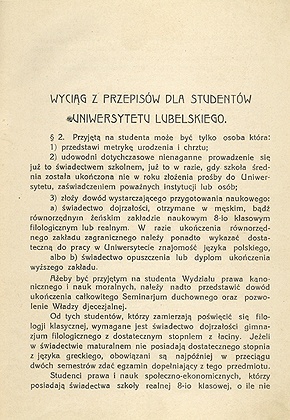 Wyciąg z przepisów dla studentów Uniwersytetu Lubelskiego